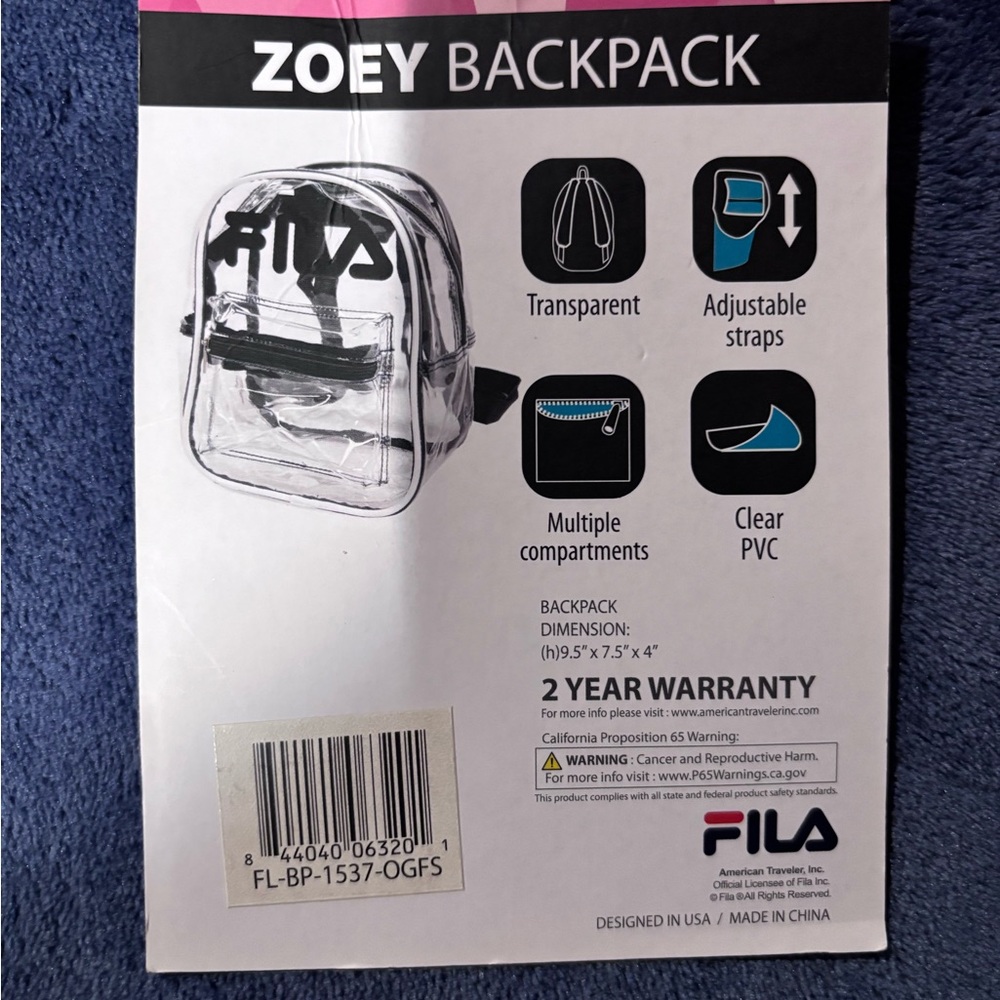 Fila Pink and Orange Transparent Backpack - Picture 4 of 4